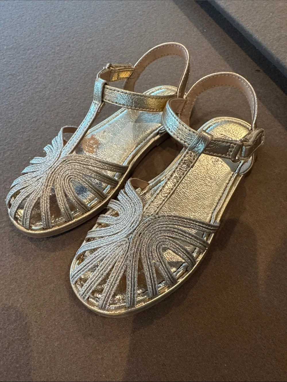 Zara Girls Metallic Gold T-Strap Sandals